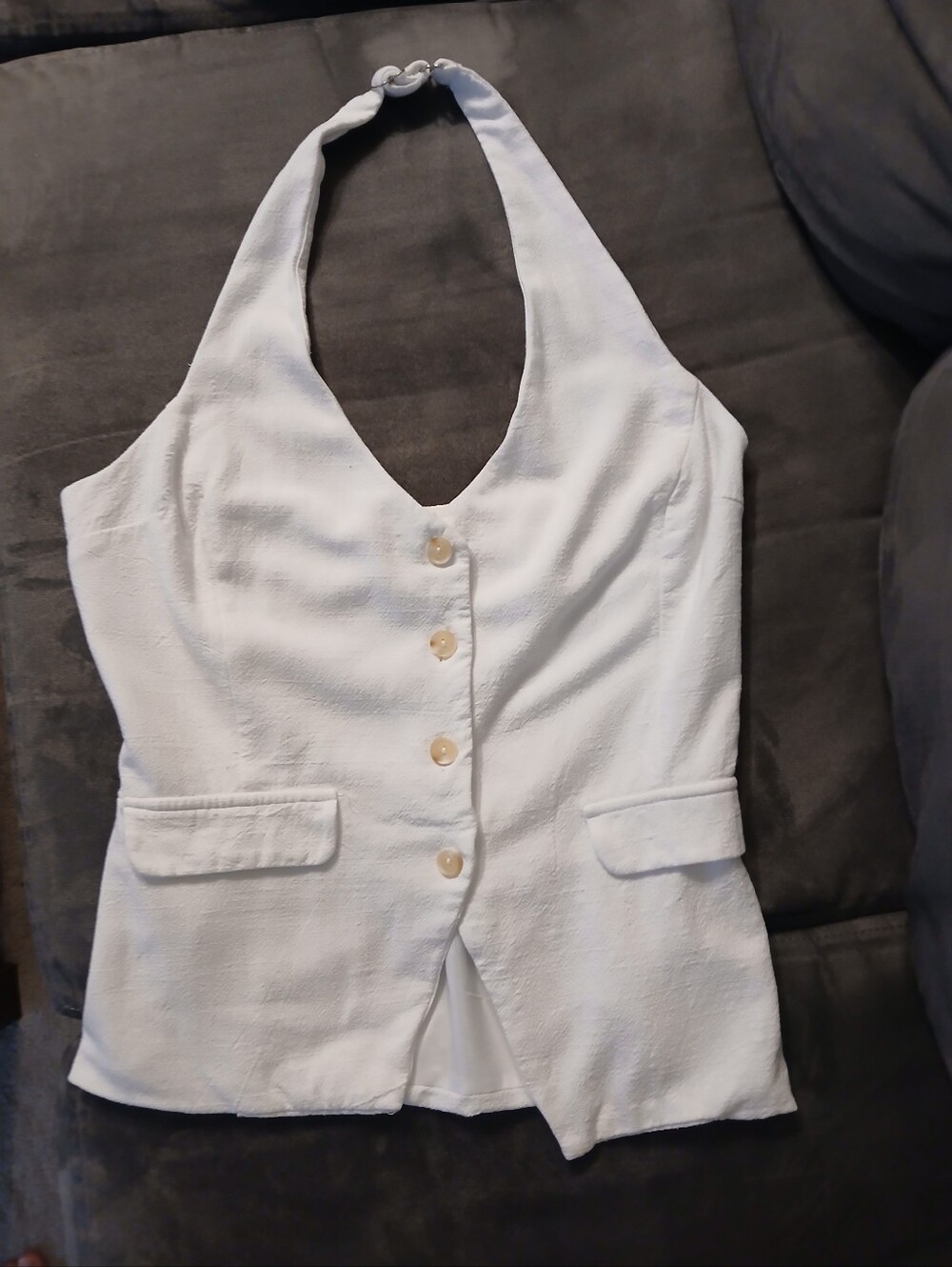 MONTEAU LOS ANGELES White Halter Button Camisole Vest, Size Medium (M)